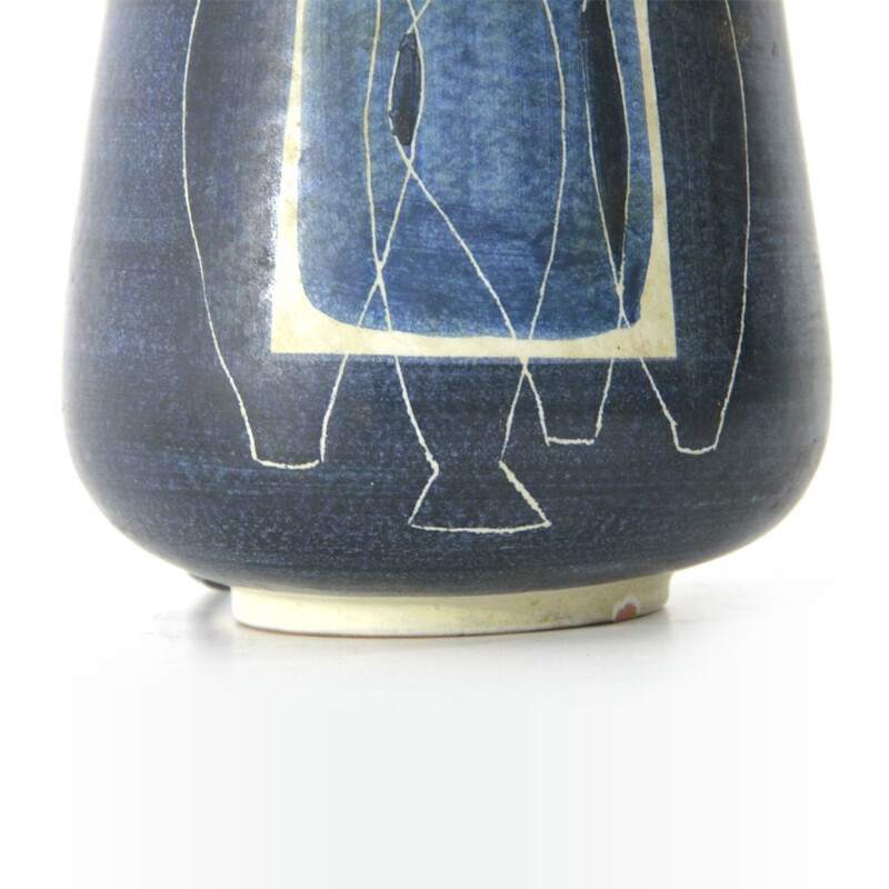 Lampe vintage italienne en céramique glacée bleue 1950