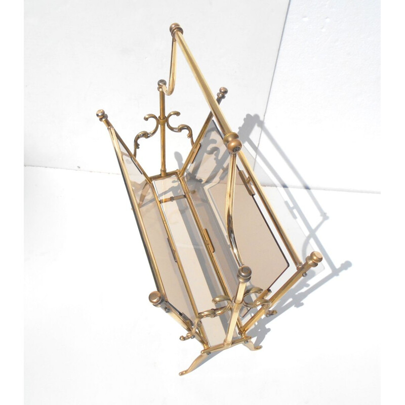 Vintage magazine rack by Lacca in brass and glass 1950