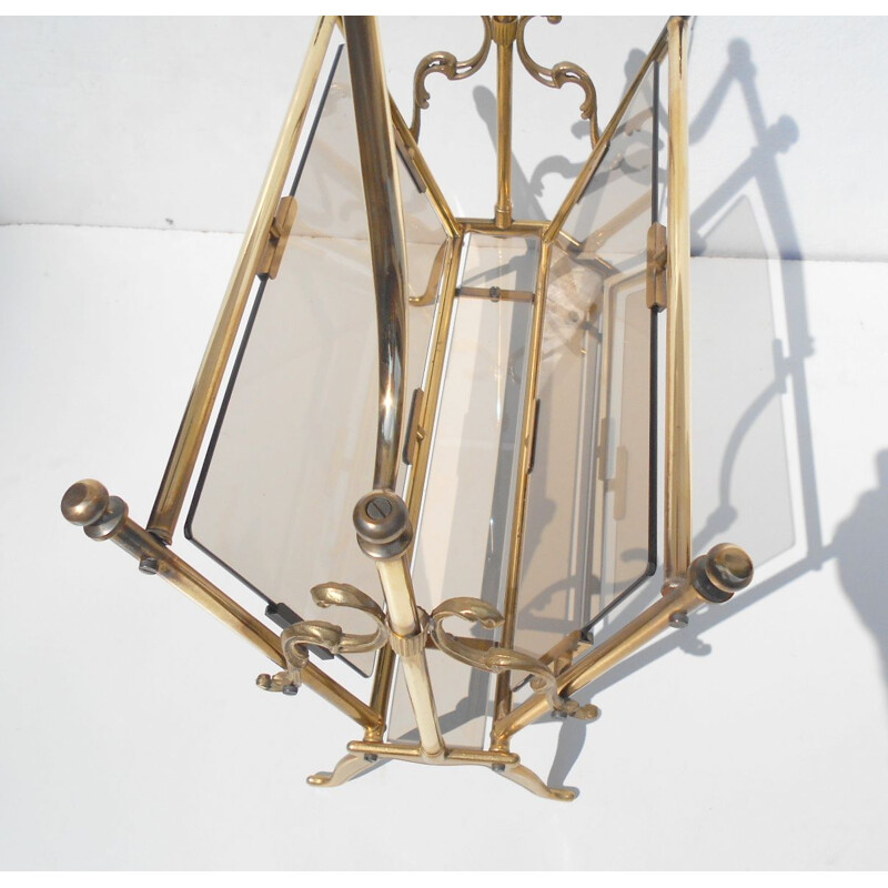 Vintage magazine rack by Lacca in brass and glass 1950