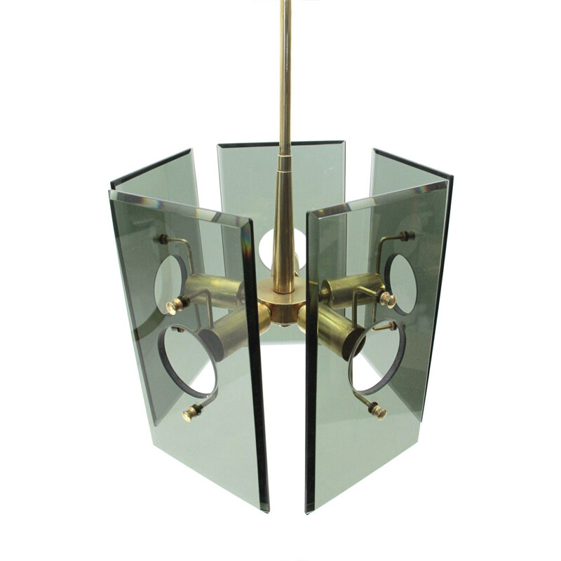 Vintage italian chandelier by Gino Paroldo brass and glass 1950