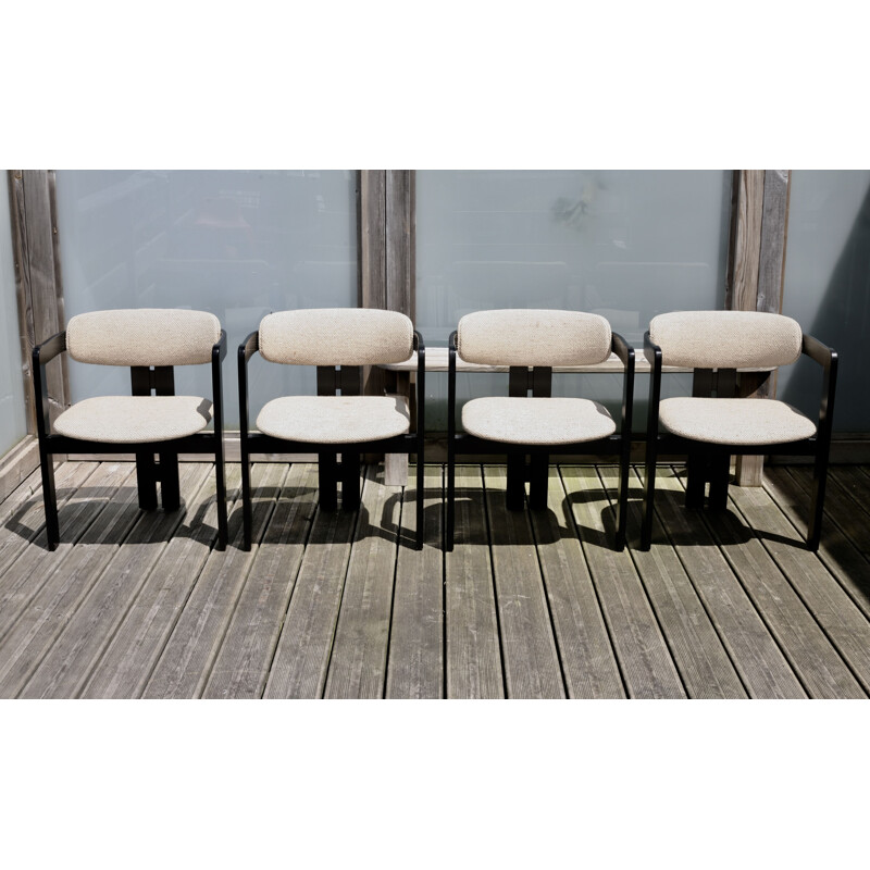 Pigreco vintage dining set for Gavina in beige wool and wood 1970