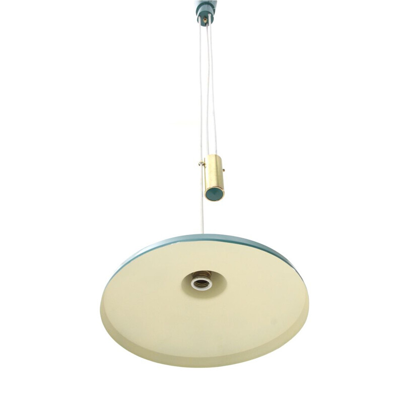 Vintage italian green pendant lamp in brass and aluminium 1950