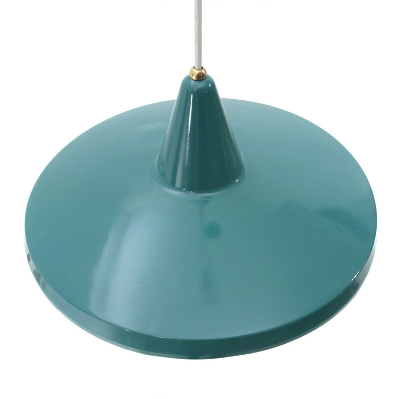 Vintage italian green pendant lamp in brass and aluminium 1950