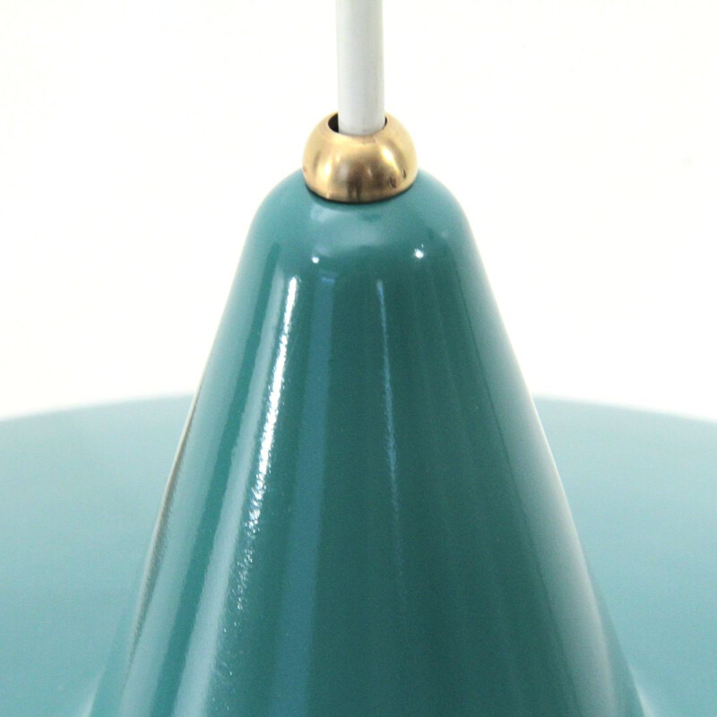 Vintage italian green pendant lamp in brass and aluminium 1950