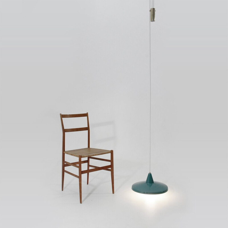 Vintage italian green pendant lamp in brass and aluminium 1950