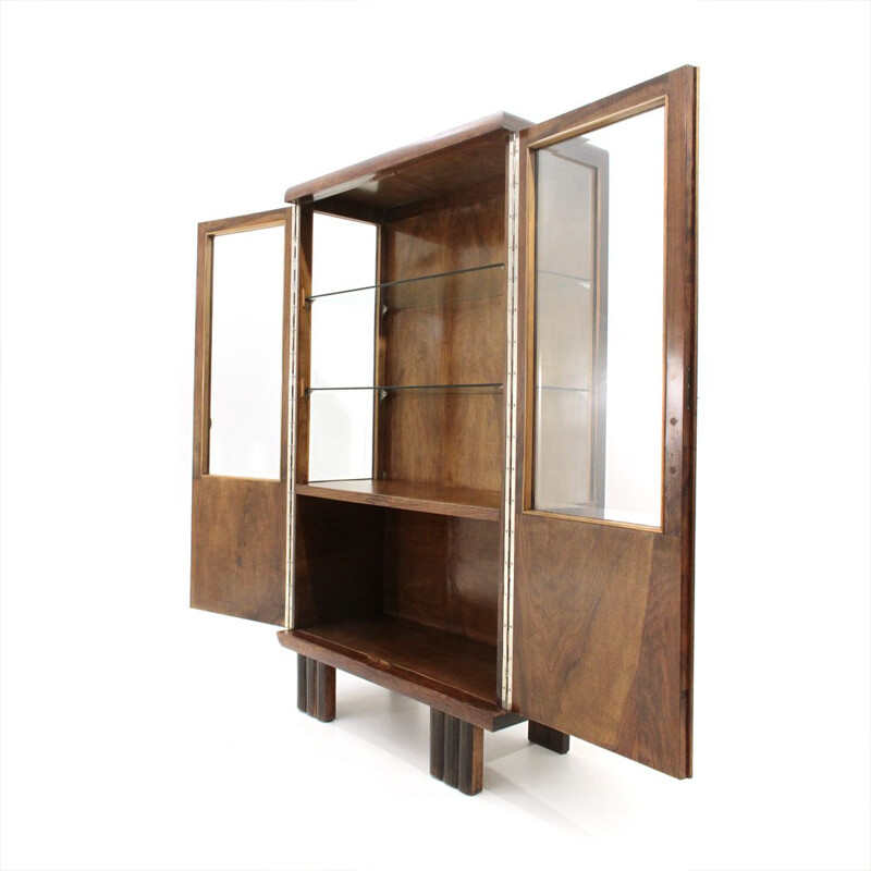 Vitrine vintage italienne en bois et verre 1930