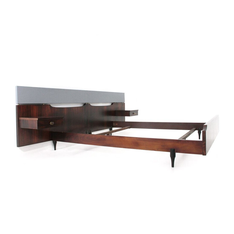 Vintage bed in wood and fabric by Claudio Salocchi for Sormani, Italy 1960