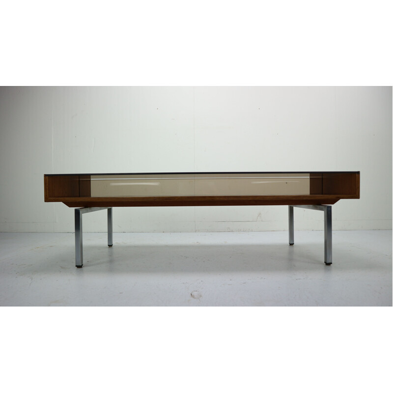 Vintage coffee table in smoked glass and rosewood 1970