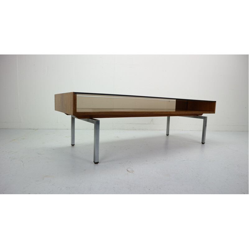 Vintage coffee table in smoked glass and rosewood 1970