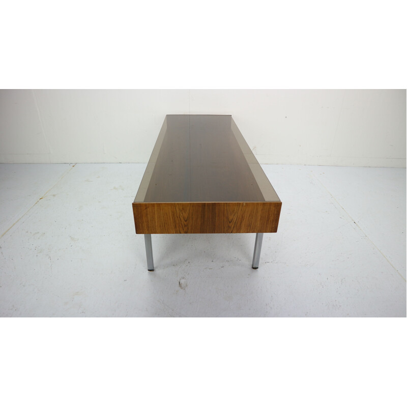 Vintage coffee table in smoked glass and rosewood 1970