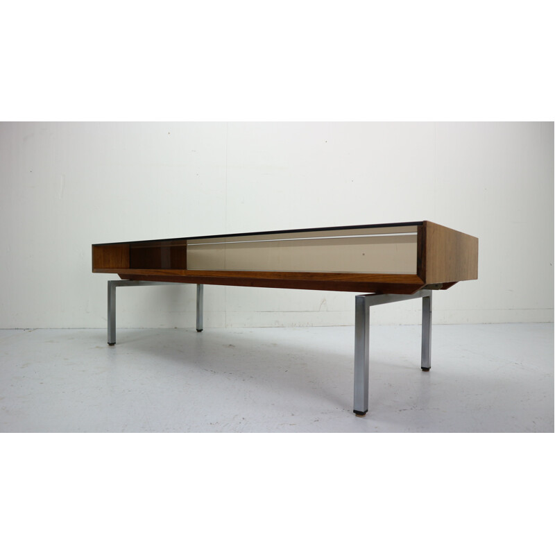 Vintage coffee table in smoked glass and rosewood 1970