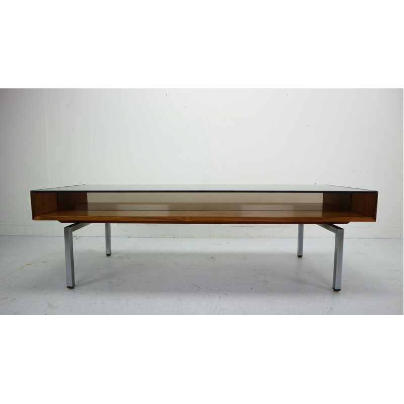 Vintage coffee table in smoked glass and rosewood 1970