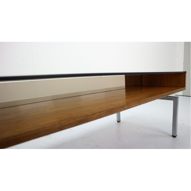 Vintage coffee table in smoked glass and rosewood 1970