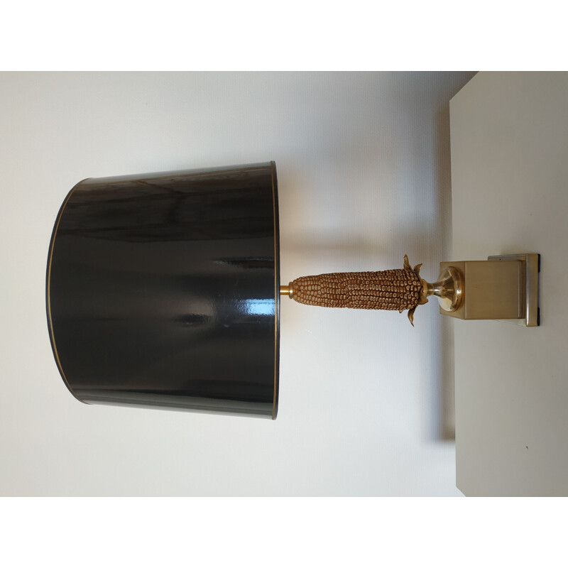 Lampe vintage noire en métal doré 1970