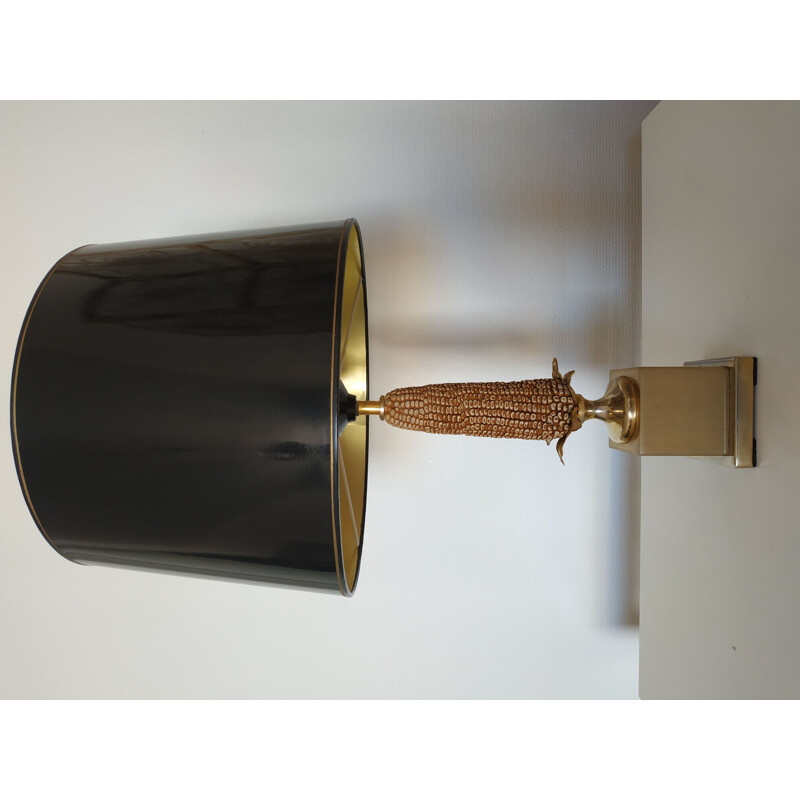 Vintage gold metal black lamp 1970