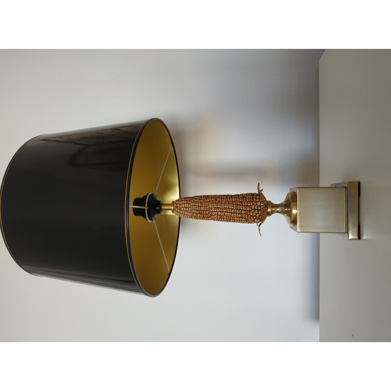 Lampe vintage noire en métal doré 1970