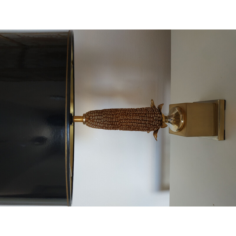 Vintage gold metal black lamp 1970