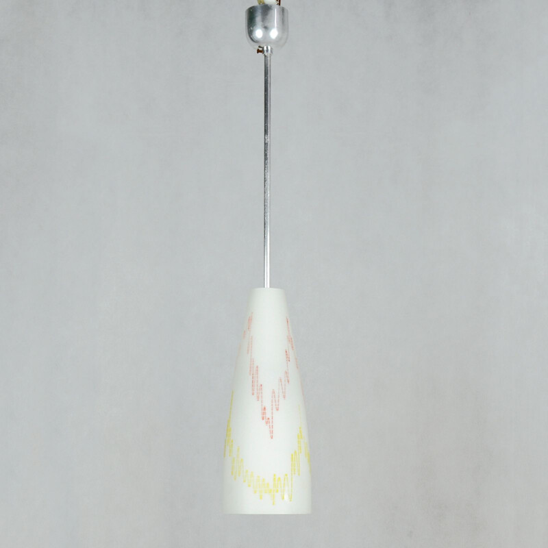 Suspension vintage blanche en verre et aluminium 1960