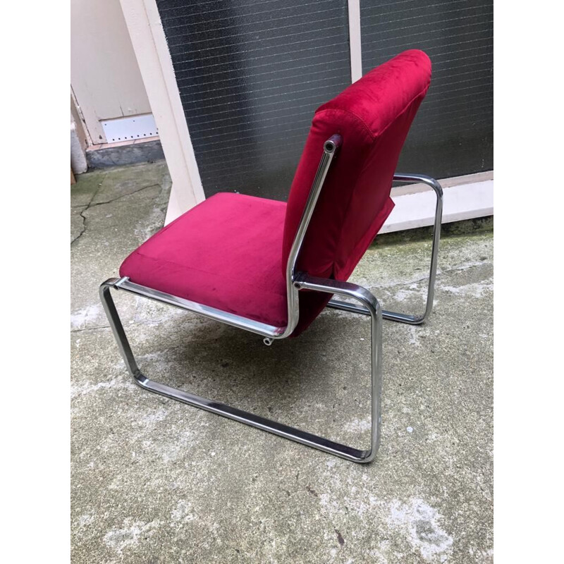 Vintage red velvet armchair without arm 1970