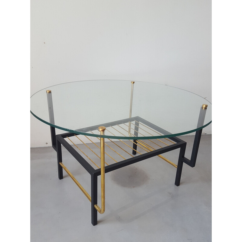 Round vintage glass coffee table 1960