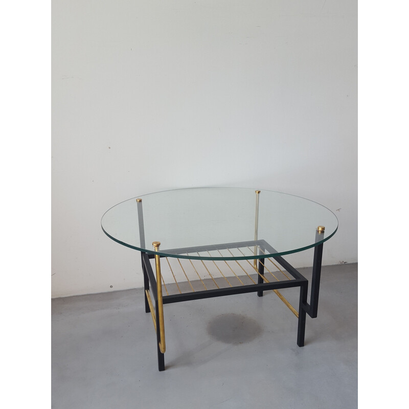 Round vintage glass coffee table 1960