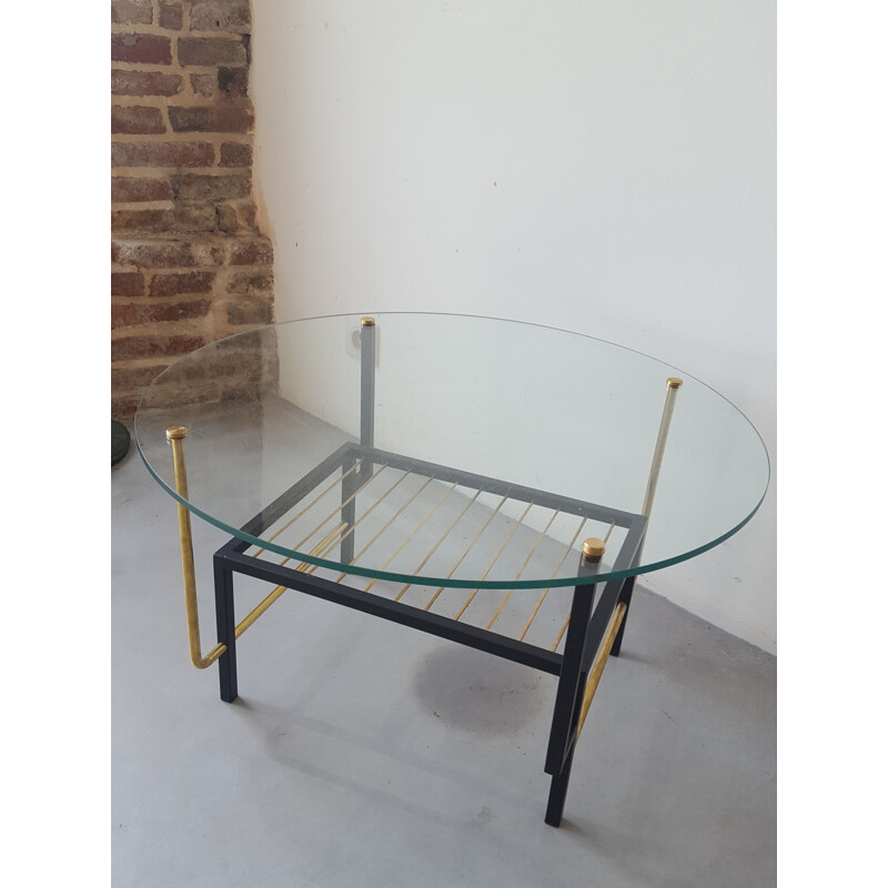 Round vintage glass coffee table 1960