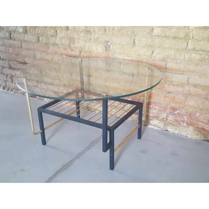 Round vintage glass coffee table 1960