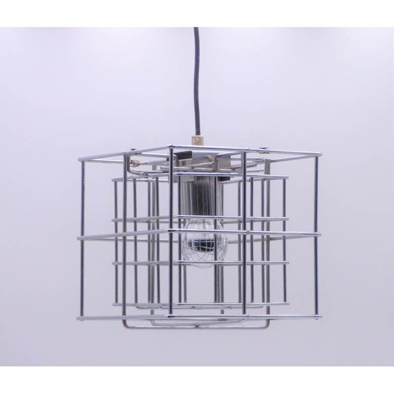 Vintage hanging lamp space age chrome cube 1970 