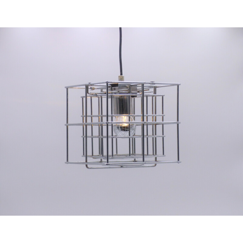 Vintage hanging lamp space age chrome cube 1970 