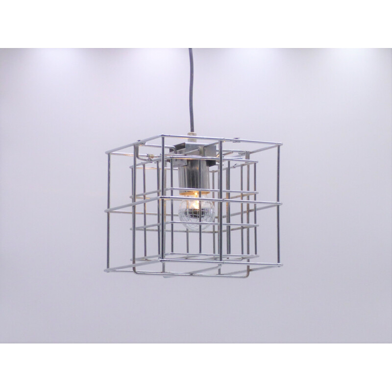 Vintage hanging lamp space age chrome cube 1970 