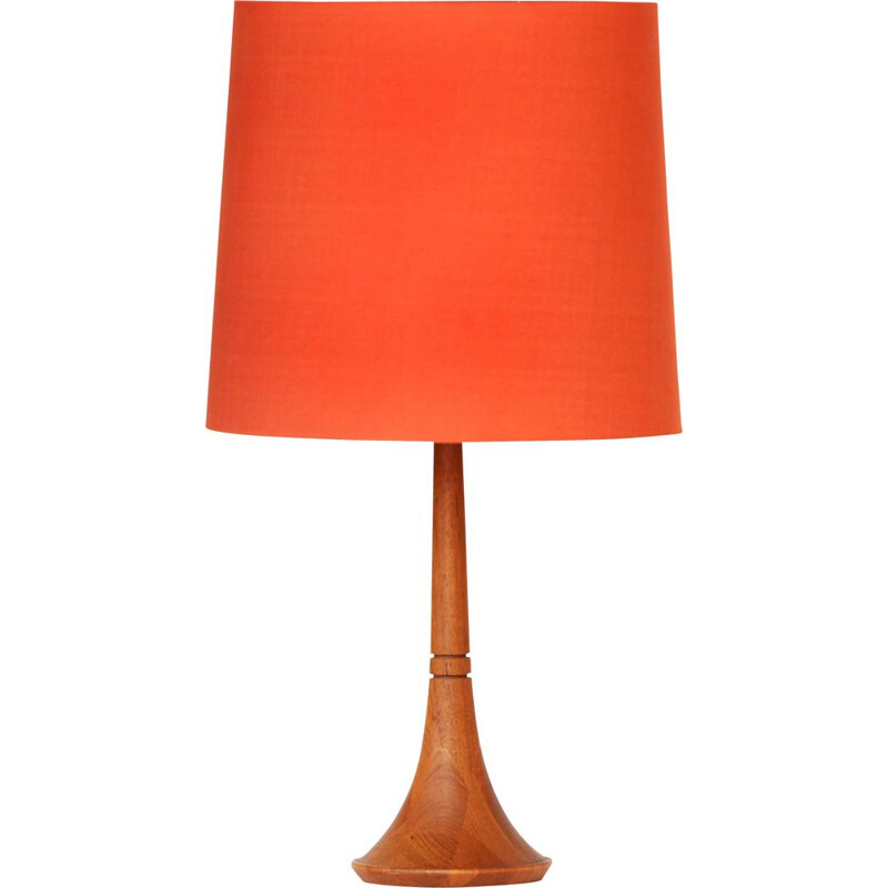 Vintage table lamp in teak with original linen shade, Sweden 1960s