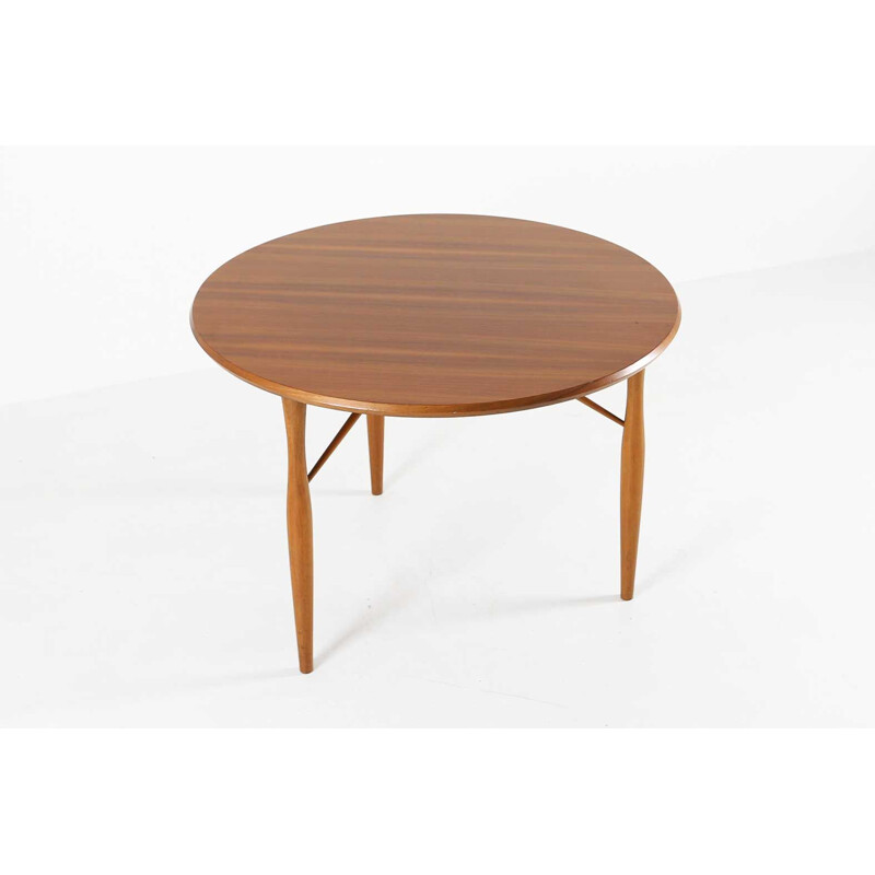 Mesa de centro redonda escandinava de madera, 1960