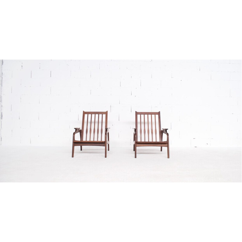 Paire de fauteuils vintage scandinaves palissandre massif années 60