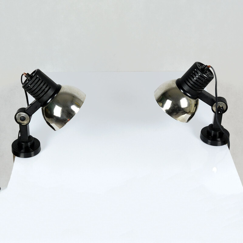 Pair of vintage black wall lamps 27.B.031 for Polamp Pułtusk 1970