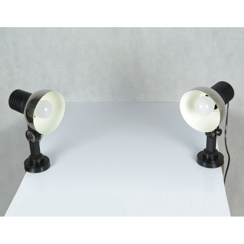 Pair of vintage black wall lamps 27.B.031 for Polamp Pułtusk 1970