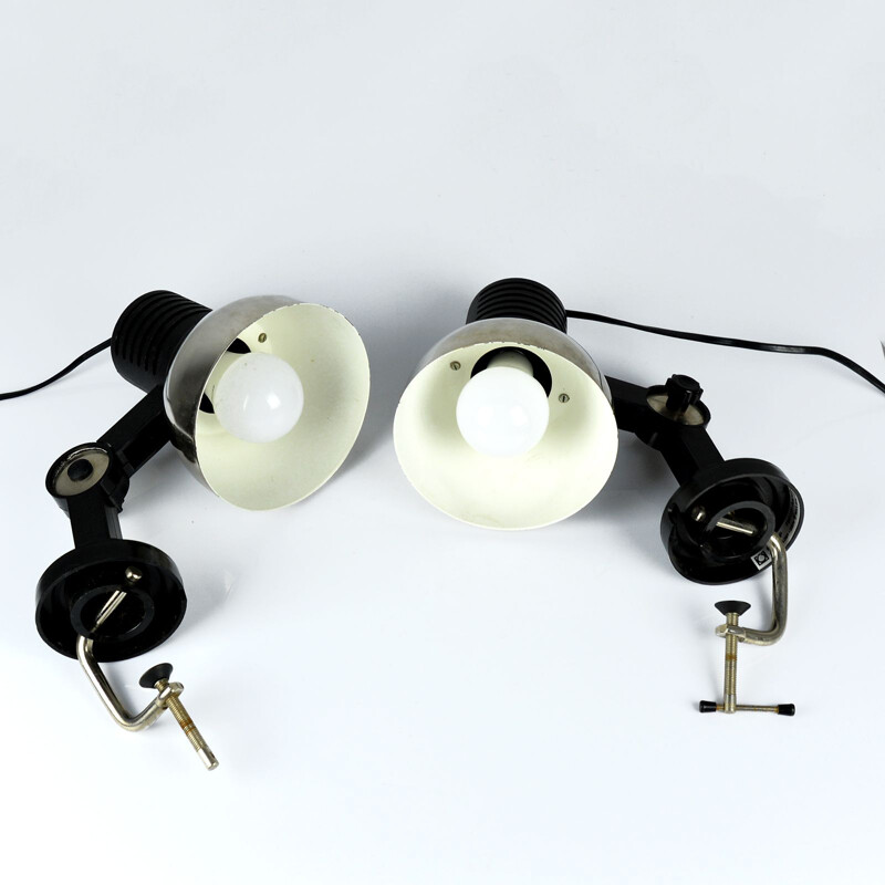 Pair of vintage black wall lamps 27.B.031 for Polamp Pułtusk 1970