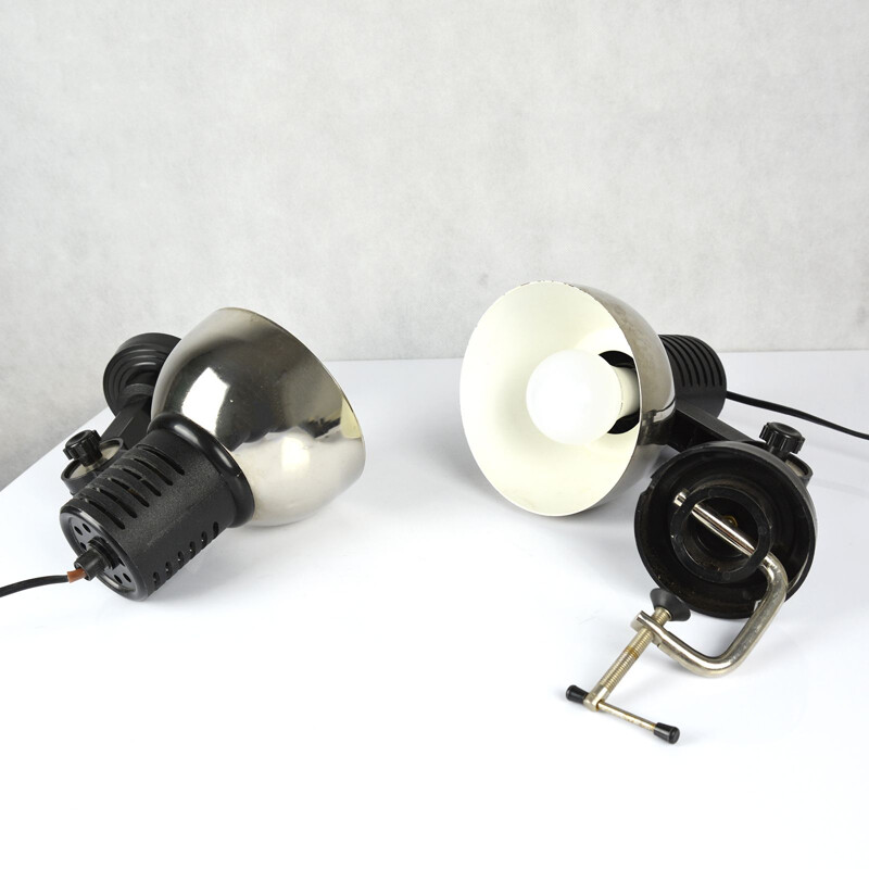 Pair of vintage black wall lamps 27.B.031 for Polamp Pułtusk 1970