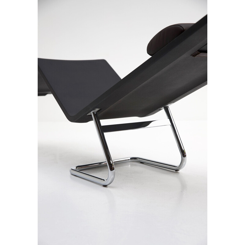 Chaise longue vintage MVS pour Vitra en simili cuir noir
