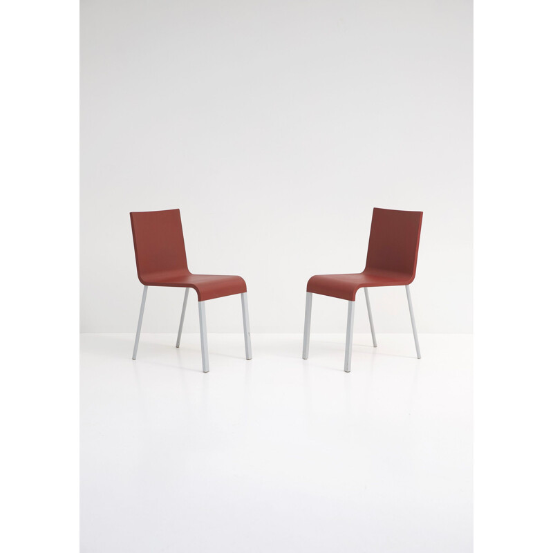 Paire de chaises vintage .03 en polyuréthane rouge et métal 1990