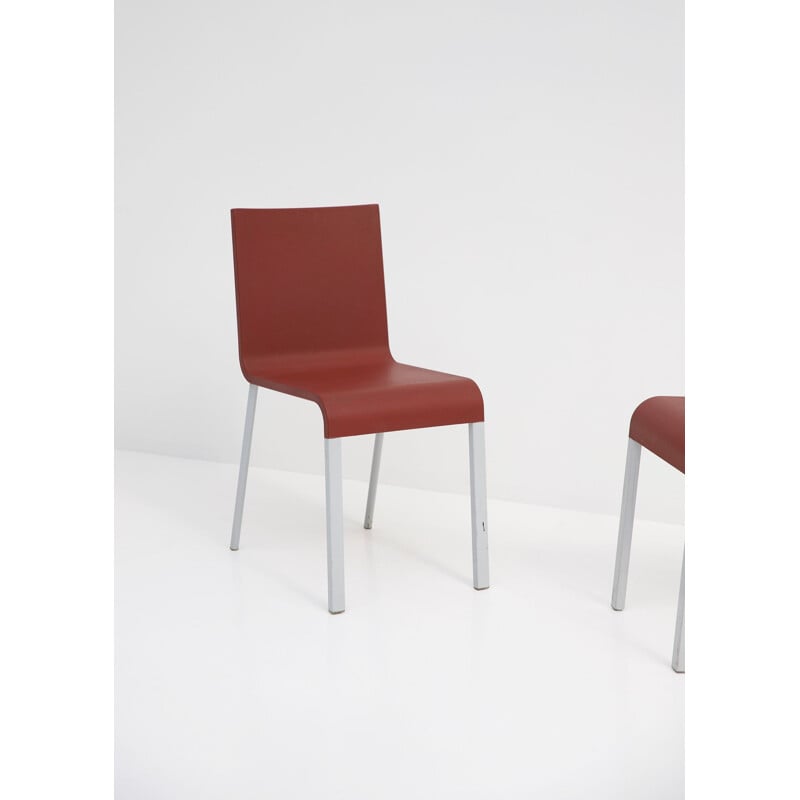 Paar vintage stoelen .03 in rood polyurethaan en metaal 1990