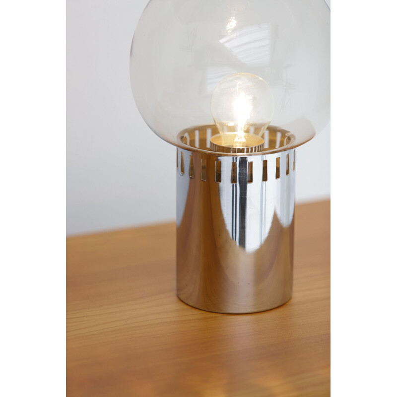 Lampe vintage chromée en verre fumé 1970