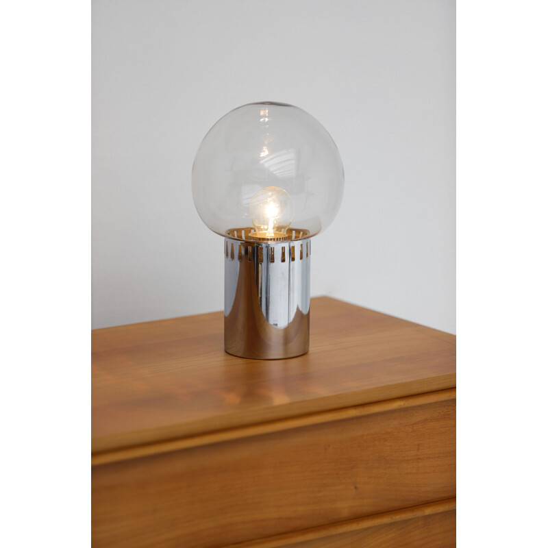 Lampe vintage chromée en verre fumé 1970
