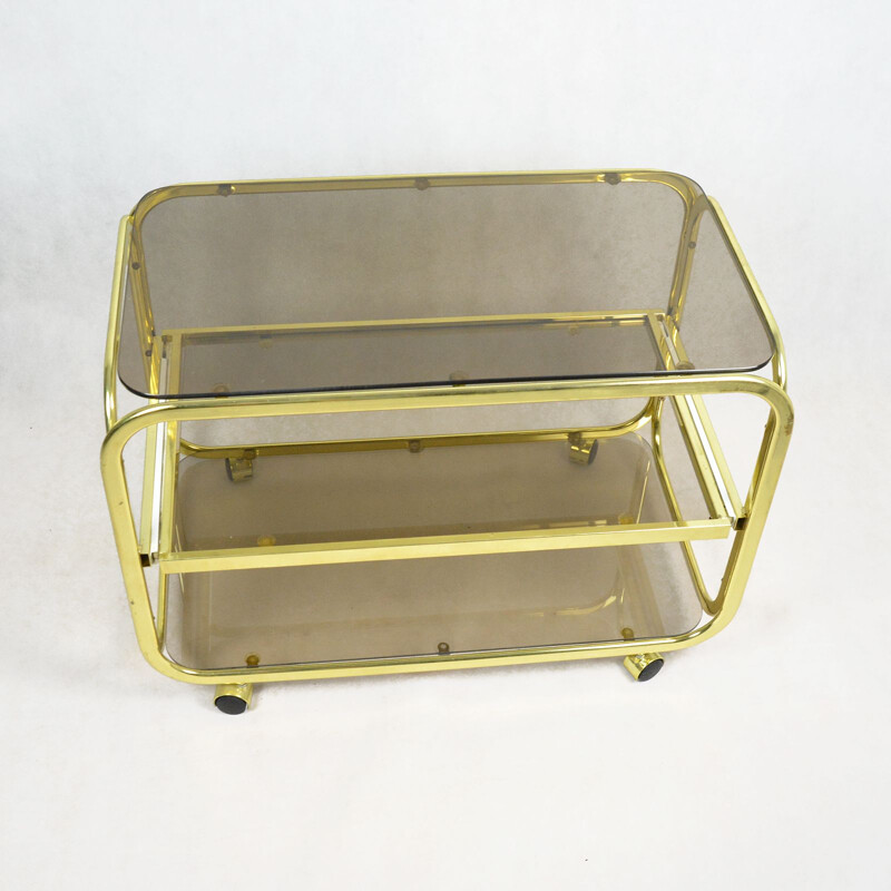 Vintage bar cart for Huwa-Spiegel Parsol in brass and glass 1970