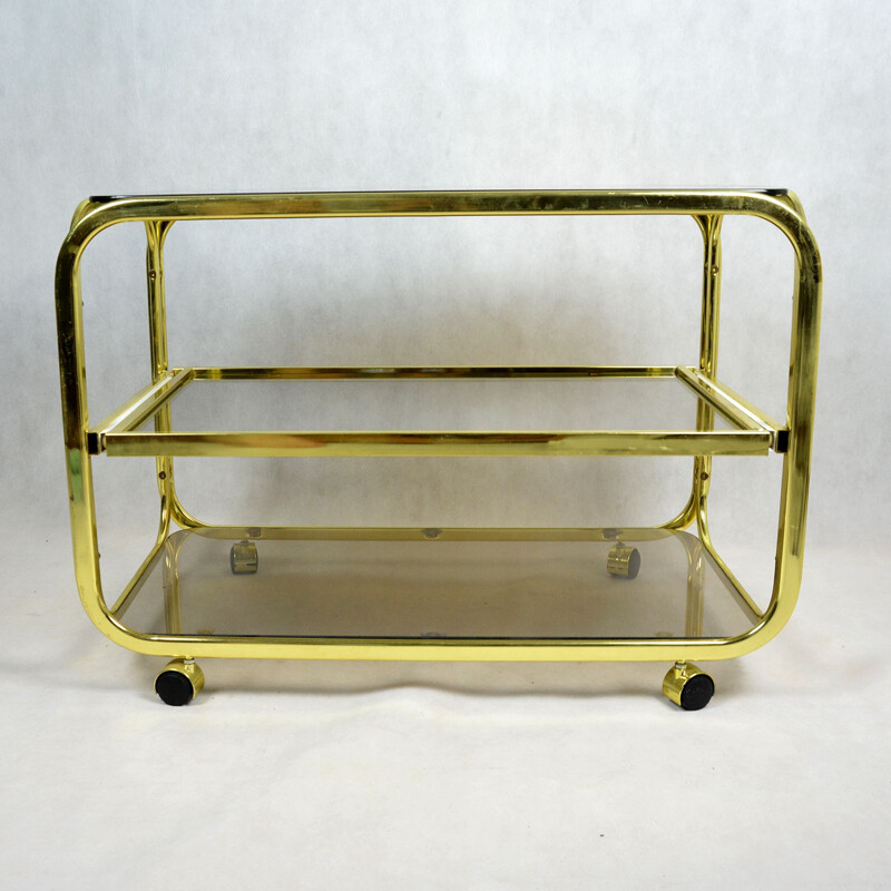 Vintage bar cart for Huwa-Spiegel Parsol in brass and glass 1970