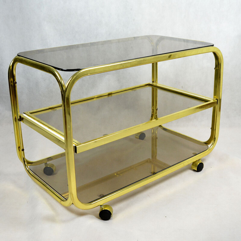 Vintage bar cart for Huwa-Spiegel Parsol in brass and glass 1970