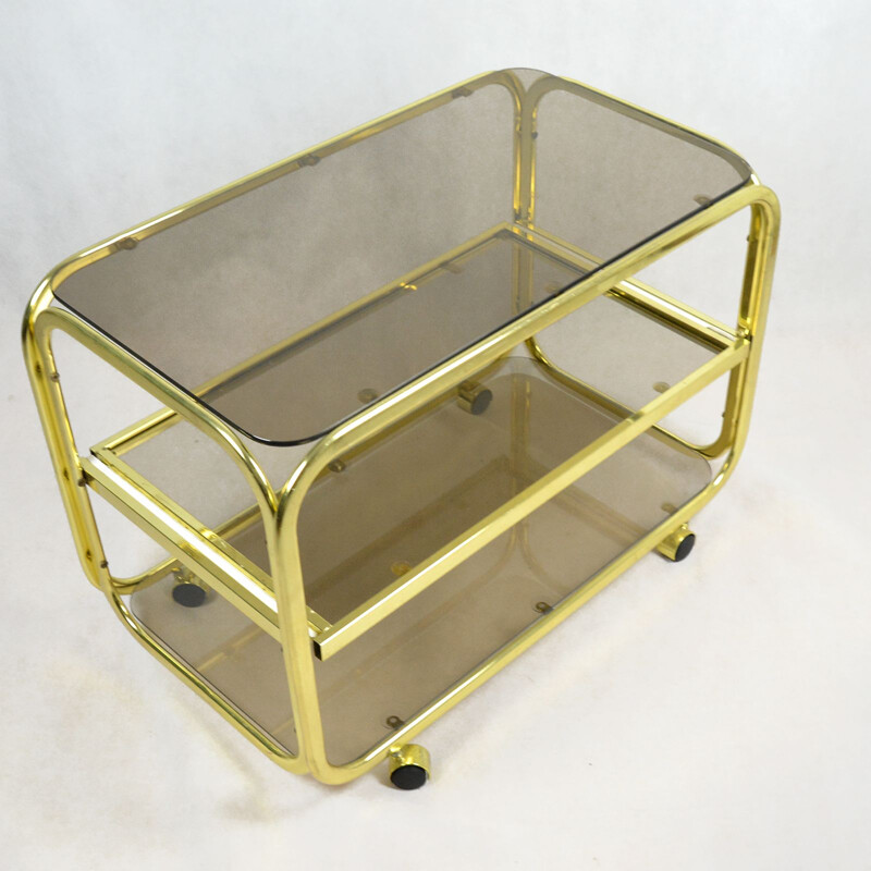 Vintage bar cart for Huwa-Spiegel Parsol in brass and glass 1970