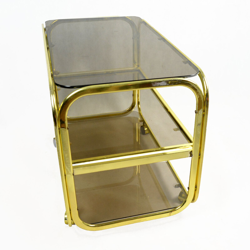 Vintage bar cart for Huwa-Spiegel Parsol in brass and glass 1970