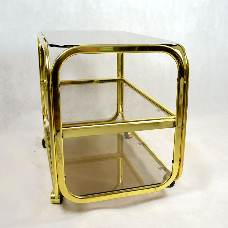 Vintage bar cart for Huwa-Spiegel Parsol in brass and glass 1970