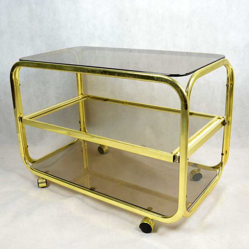 Vintage bar cart for Huwa-Spiegel Parsol in brass and glass 1970