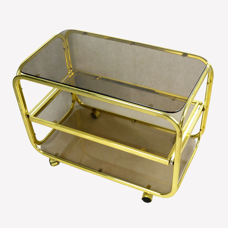 Vintage bar cart for Huwa-Spiegel Parsol in brass and glass 1970